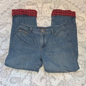 Eddie Bauer Red Buffalo Plaid Flannel Lined Jeans Size 12